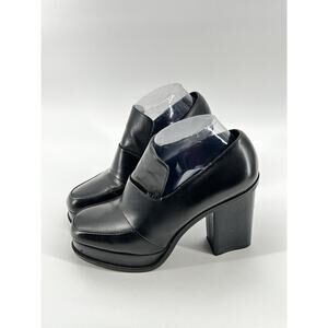 Zara Woman Black Leather Square Toe Platform Heeled Loafers Size 39